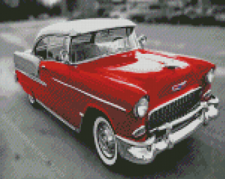 Monochrome Red 1955 Chevy Diamond Paintings
