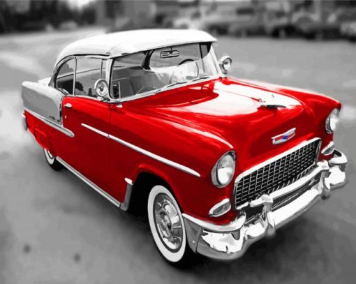 Monochrome Red 1955 Chevy Diamond Paintings