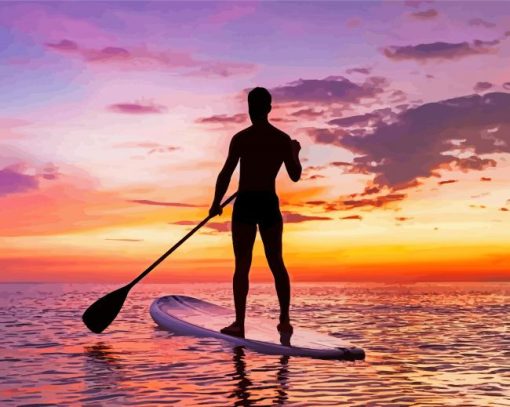 Paddleboarding At Sunset Diamond Paintings