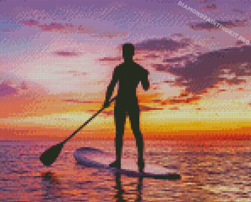 Paddleboarding At Sunset Diamond Paintings