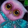 Pink Owl With Blue Ribbon Diamond Paintings