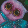 Pink Owl With Blue Ribbon Diamond Paintings