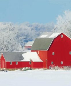 Red Barn In Winter Diamond Paintings