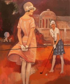 Retro Woman Golfer Diamond Paintings