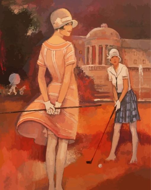 Retro Woman Golfer Diamond Paintings