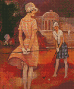 Retro Woman Golfer Diamond Paintings