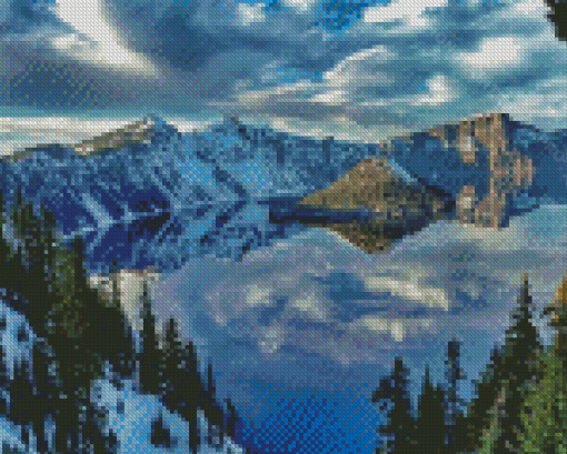 Snowy Crater Lake Diamond Paintings