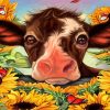 Sunflower Cow With Butterflies Diamond Paintings