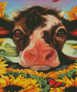 Sunflower Cow With Butterflies Diamond Paintings
