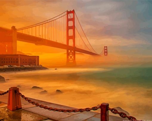 Sunset Golden Gate Bridge In Fog Diamond Paintings