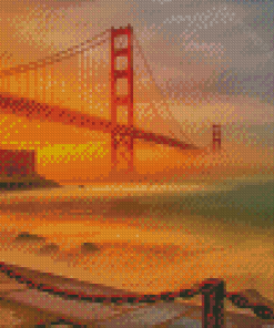 Sunset Golden Gate Bridge In Fog Diamond Paintings