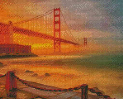 Sunset Golden Gate Bridge In Fog Diamond Paintings