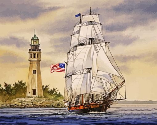 US Ship And Lighthouse Diamond Paintings