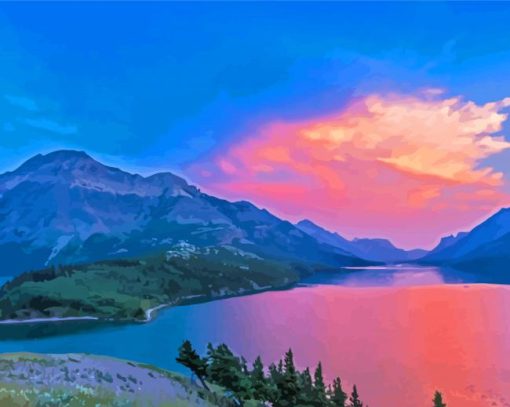 Waterton Lake At Sunset Diamond Paintings