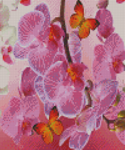 White Pink Orchid And Butterflies Diamond Paintings