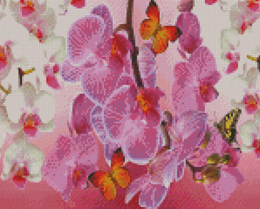 White Pink Orchid And Butterflies Diamond Paintings