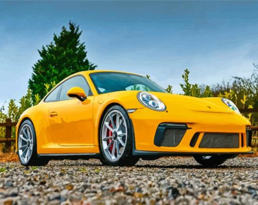 Yellow Porsche Car Diamond Paintings