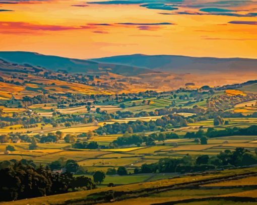 Yorkshire Dales Landscape At Sunset Diamond Paintings