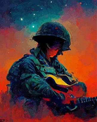 Abstract Soldier Lonely Musician Diamond Paintings