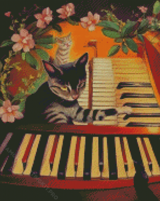Aesthetic Cat And Piano Animation Diamond Paintings