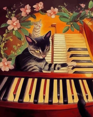 Aesthetic Cat And Piano Animation Diamond Paintings