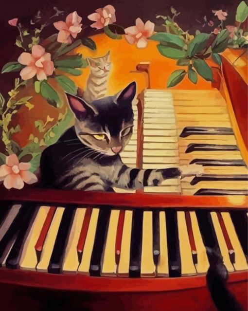 Aesthetic Cat And Piano Animation Diamond Paintings