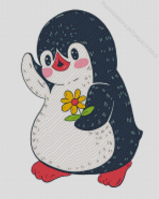 Aesthetic Penguin With Flower Diamond Paintings
