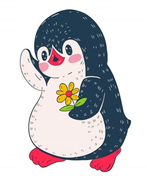 Aesthetic Penguin With Flower Diamond Paintings