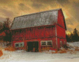 Aesthetic Red Barn In Winter Diamond Paintings