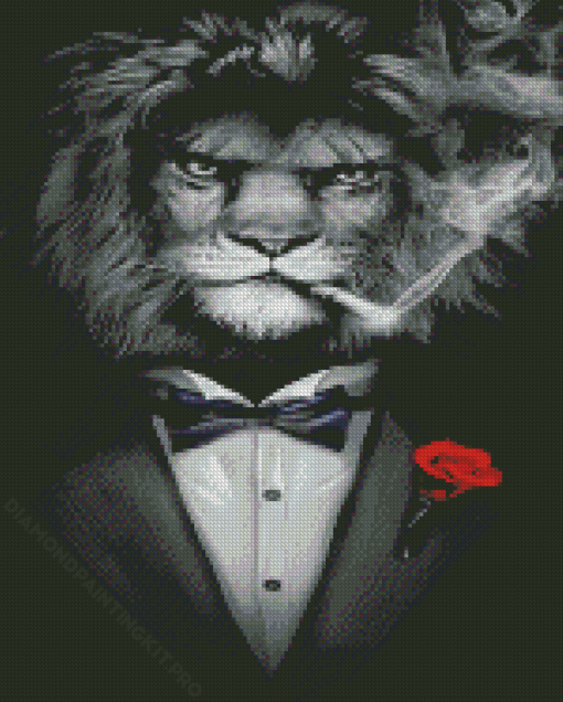 Black And White Smoking Lion Diamond Paintings