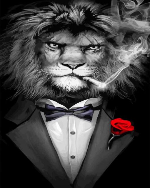 Black And White Smoking Lion Diamond Paintings