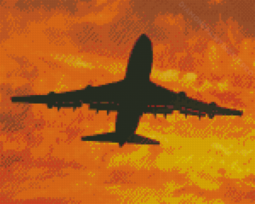 Boeing 747 Silhouette At Sunset Diamond Paintings