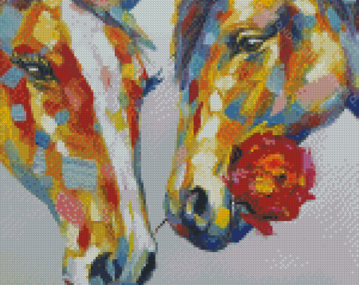 Colorful Abstract Horses With Rose Diamond Paintings