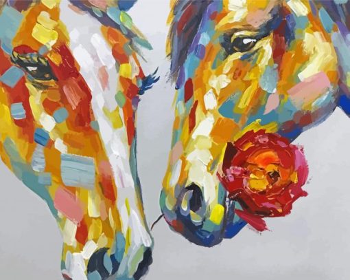 Colorful Abstract Horses With Rose Diamond Paintings