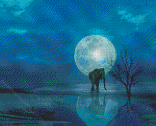 Elephant Moon Water Reflection Diamond Paintings