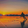 Ice Hockey On Lake With Sunset Diamond Paintings