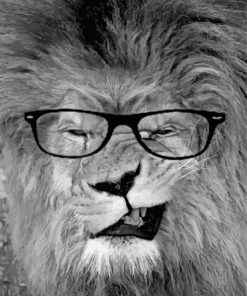 Monochrome Lion With Glasses Diamond Paintings