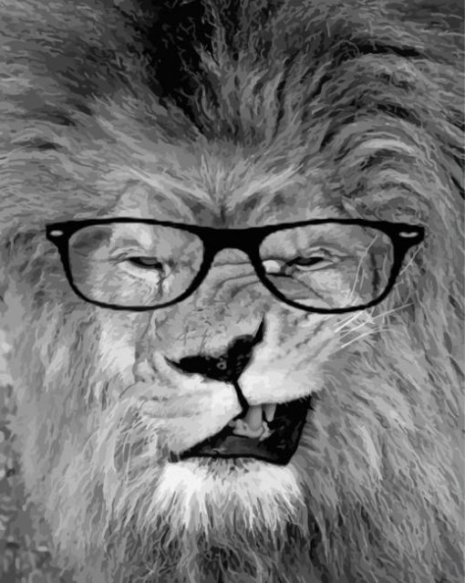 Monochrome Lion With Glasses Diamond Paintings