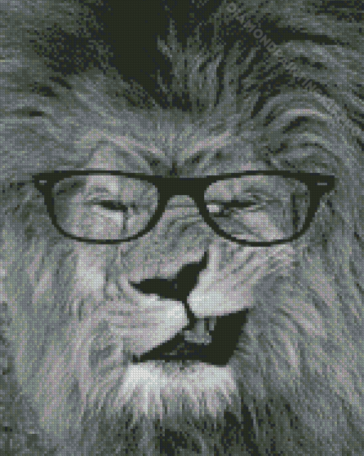 Monochrome Lion With Glasses Diamond Paintings