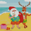 Reindeer And Santa On The Beach Diamond Paintings