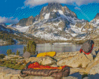 Snowy Mountain Camping By The Lake Diamond Paintings