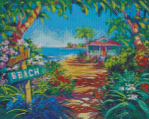 Tropical House Beach Diamond Paintings