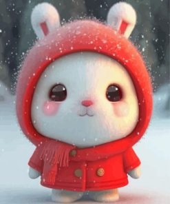 White Bunny In Red Diamond Paintings