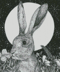 Black And White Hare Moon Diamond Paintings