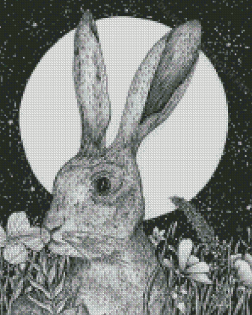 Black And White Hare Moon Diamond Paintings