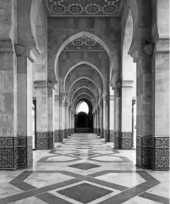 Black And White Grand Mosque In Casablanca Diamond Paintings