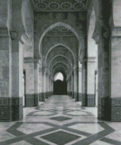 Black And White Grand Mosque In Casablanca Diamond Paintings