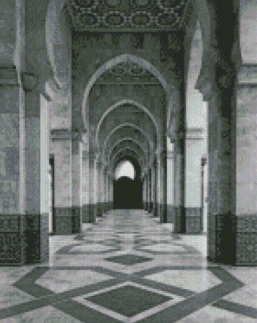 Black And White Grand Mosque In Casablanca Diamond Paintings