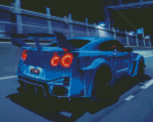 Blue R35 Car On Road Diamond Paintings