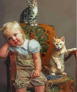 Cute Child And Kittens Diamond Paintings